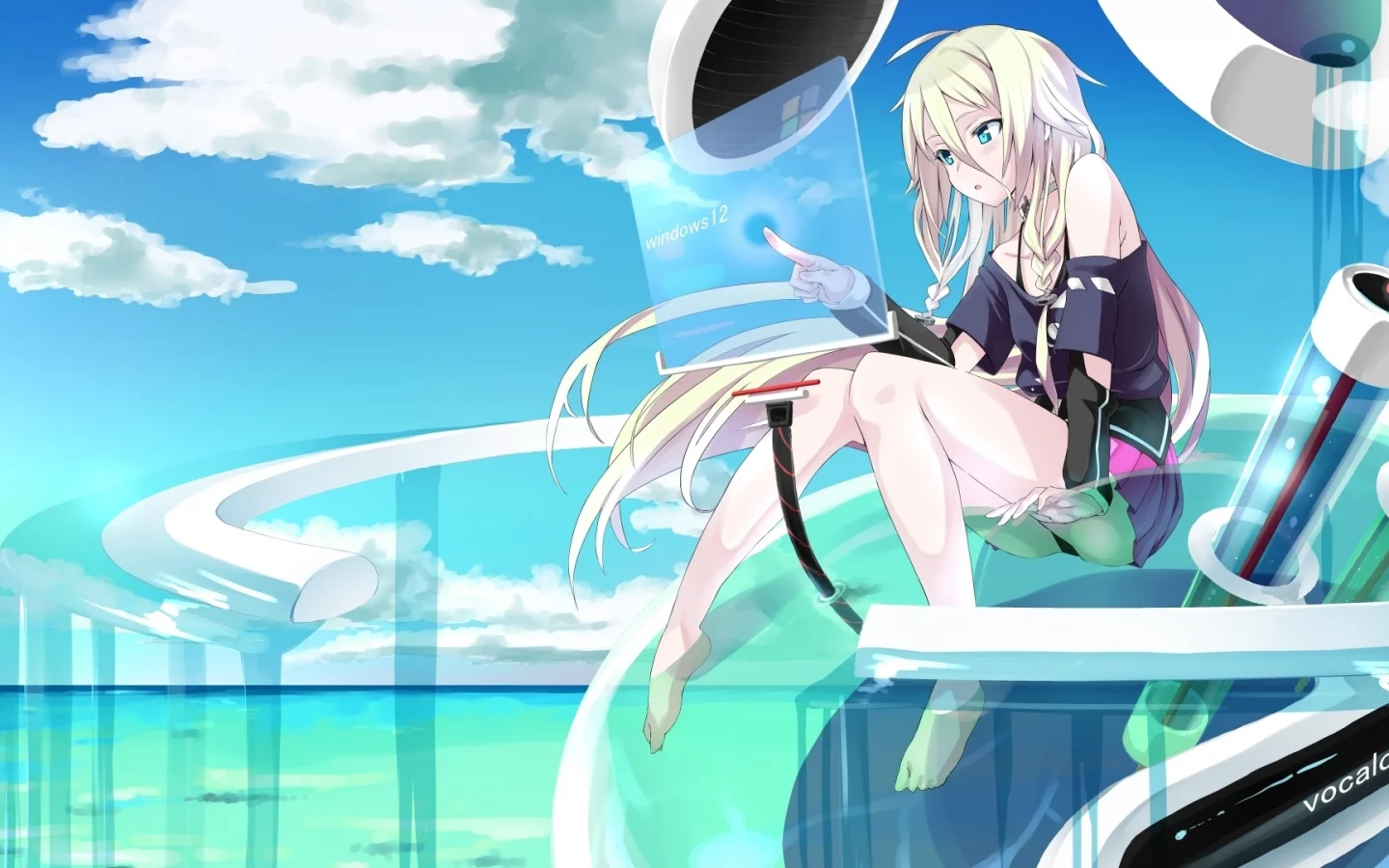 море, интерфейс, абстракция, vocaloid, девочка, Ia, вода