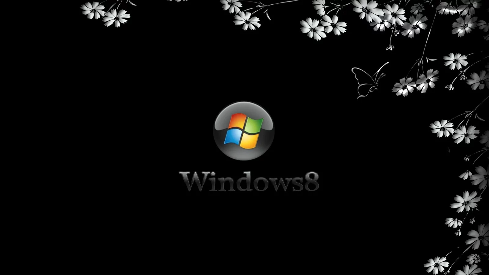 windows 8, фон, цветы, Чёрный