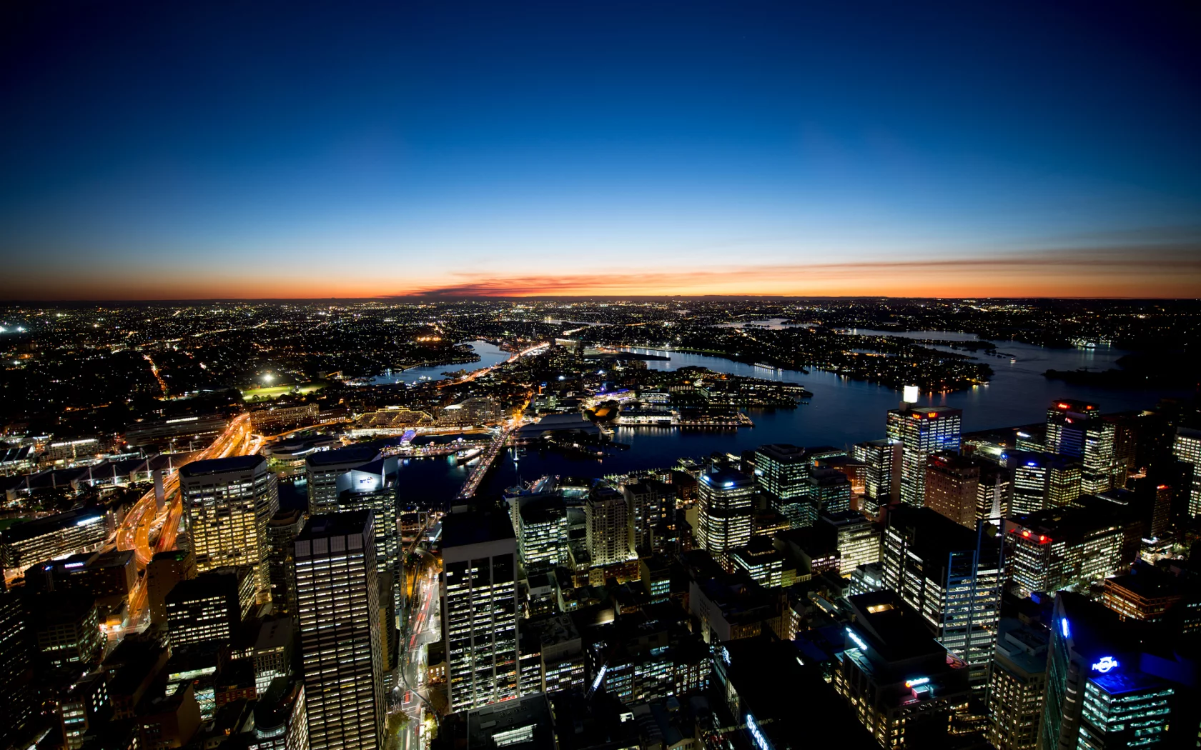 горизонт, Sydney, австралия, город, небо, закат, сидней