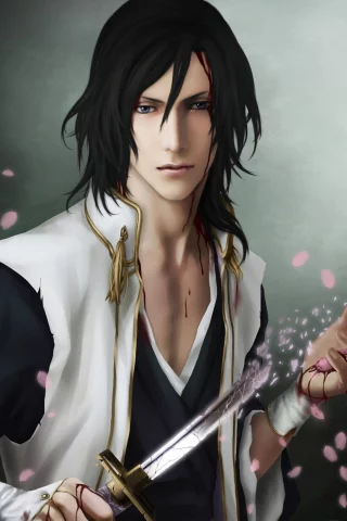 осколки, парень, zetsuai89, byakuya kuchiki, кинжал, bleach, Арт, кровь