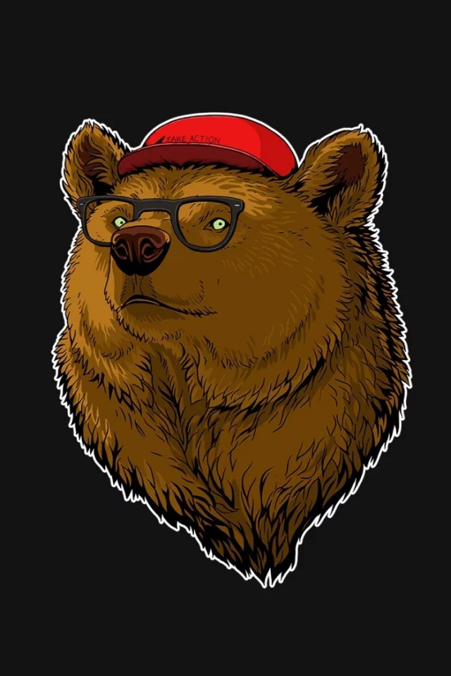 кепка, очки, принт, print, хипстер, Медведь, рисунок