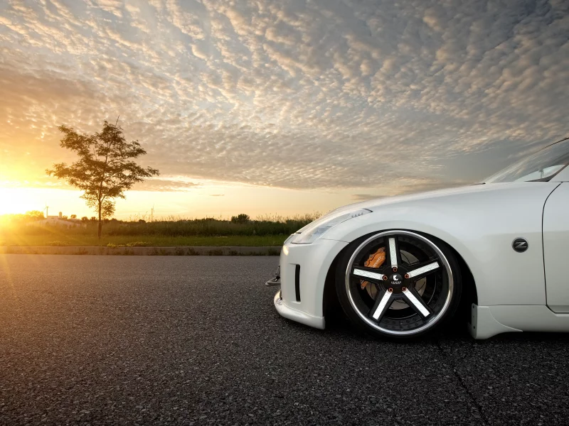 белый, white, закат, блик, Nissan, солнце, 350z, ниссан