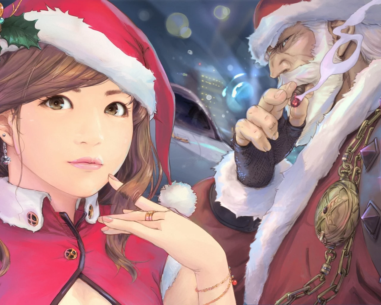 сигара, xiaowoo, девушка, carina, Арт, santa claus, мужик, костюмы