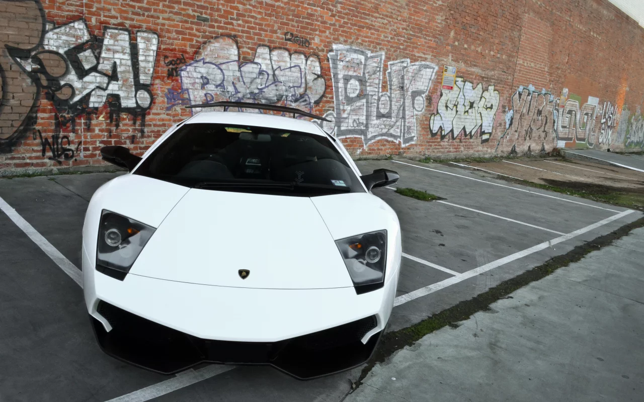 graffiti, Lamborghini, murcielago, white, wall, ламборгини, lp670-4 sv