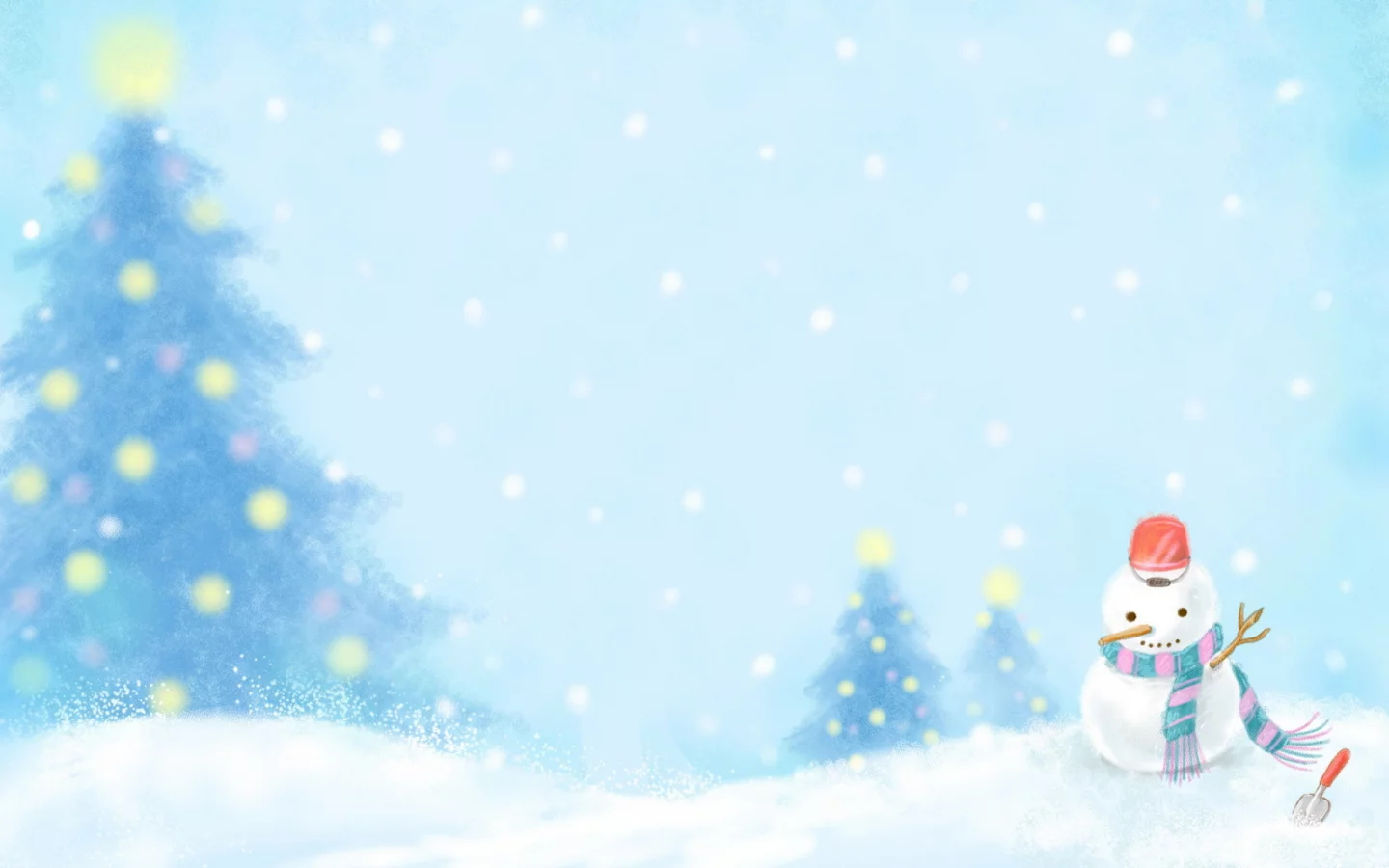 шарф, огни, ведро, снег, ёлки, Снеговик, snowman, зима