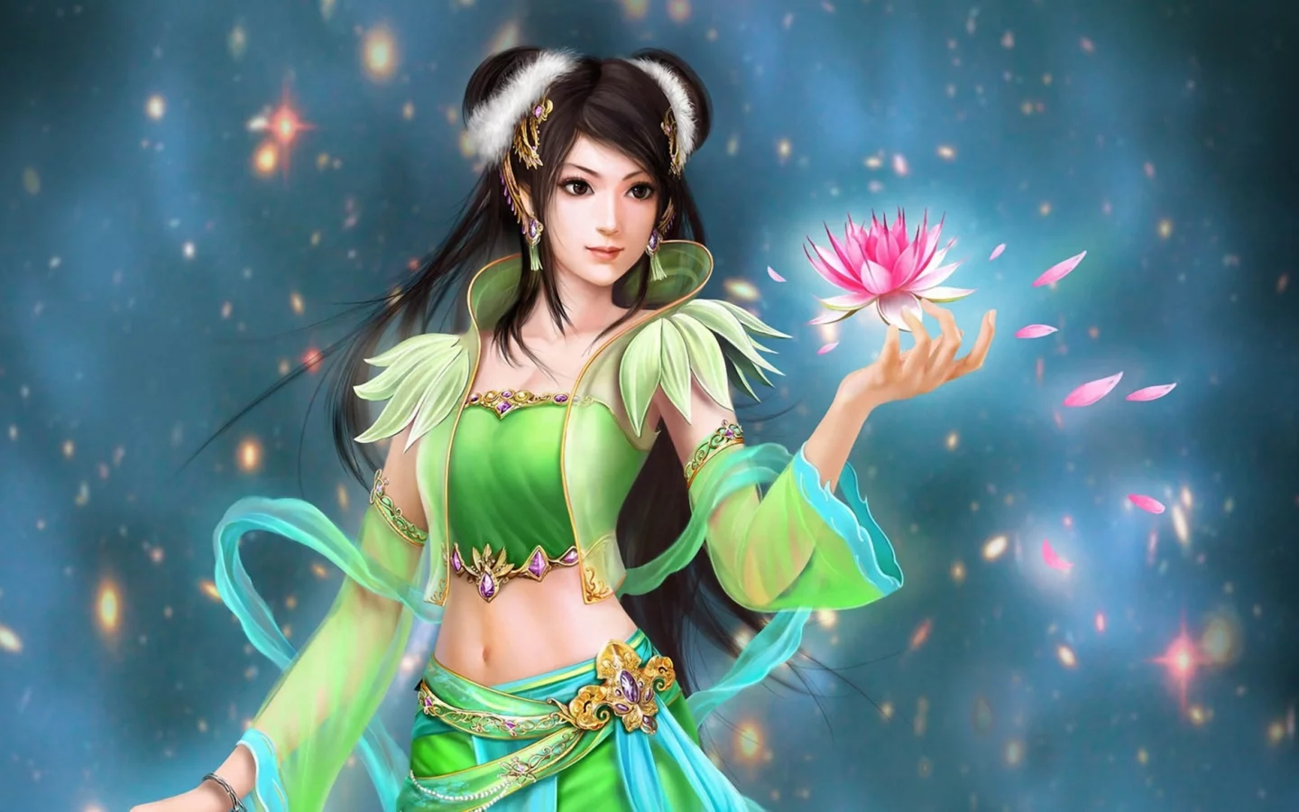 perfect world, jade dynasty, цветок, искры, Арт, кувшинка, девушка
