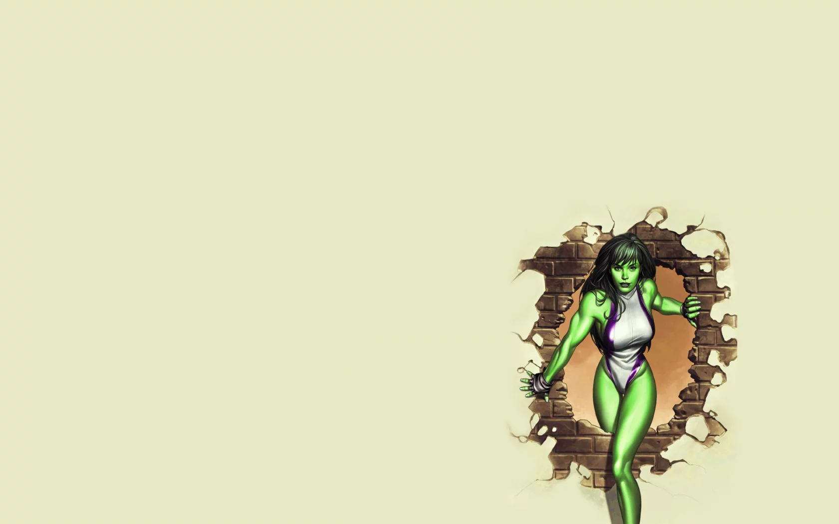 hulk, кирпич, жена халка, зеленая, стена, дыра, Девушка