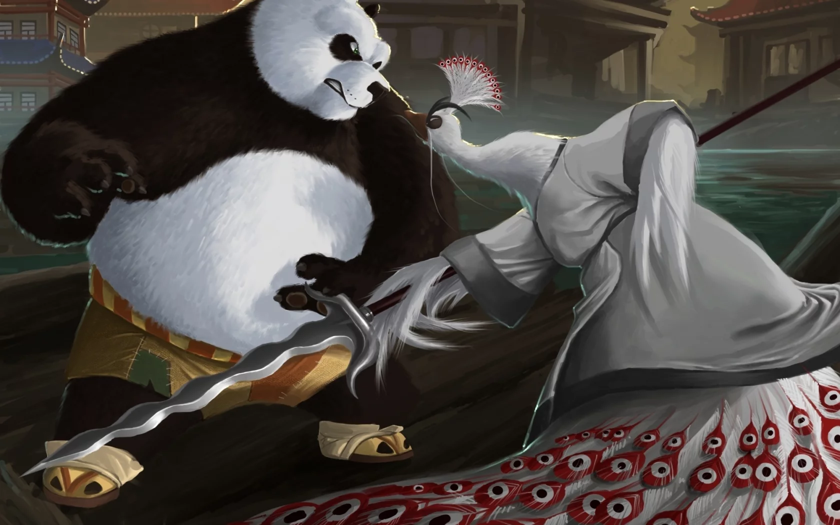 панда, lord shen, павлин, kung fu panda, птица, азия, po, karuma9, Арт