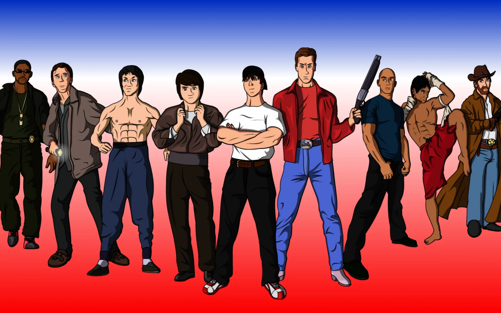 Action heroes, брюс ли, арнольд шварценеггер, чак норрис
