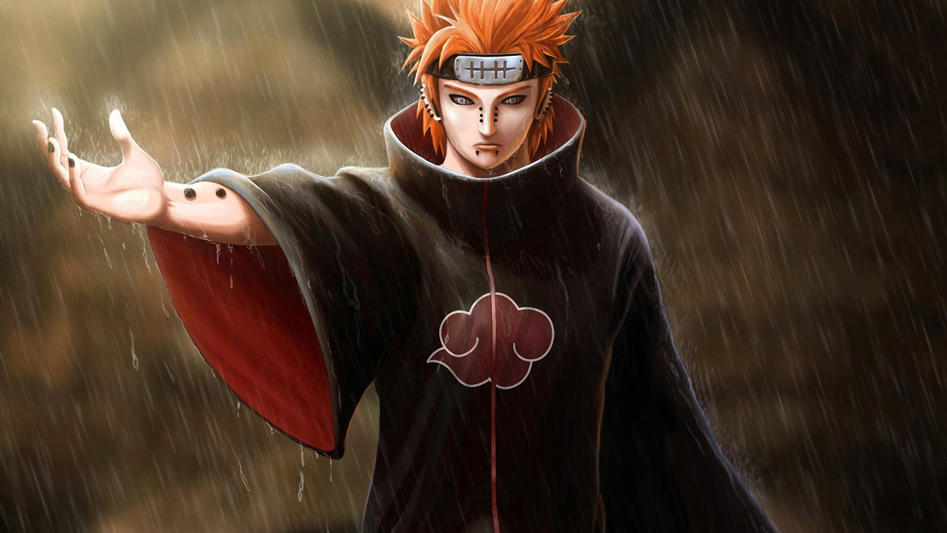 Картинка на рабочий стол бандана, naruto, рука, Арт, serathus, рыжий,  пирсинг, парень, pain 1920 x 1080