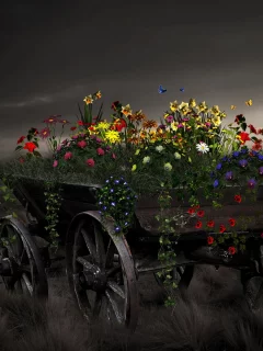 цветы, Телега, стиль, фон