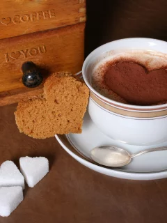 хлеб, Кофе, сердечки, сахар, капучино, подарок, шоколад