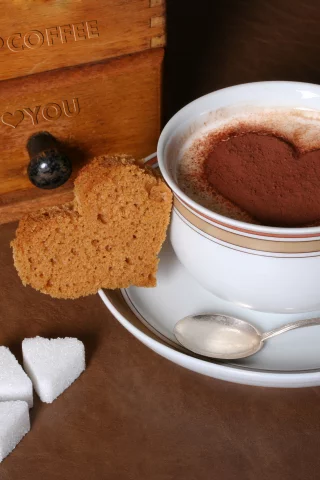 хлеб, Кофе, сердечки, сахар, капучино, подарок, шоколад