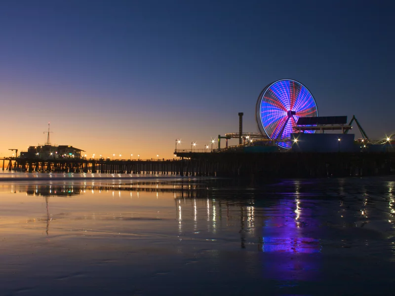 city, сша, los angeles, evening, ocean, coast, sunset, santa monica, Usa, california
