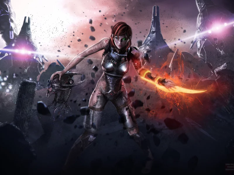 оружие, девушка, Арт, mass effect 3, костюм