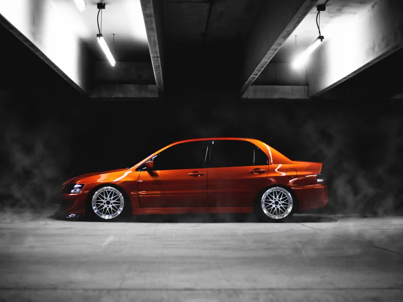 lancer, orange, Mitshubishi, сбоку, low, evo, evolution, ix, тюнинг