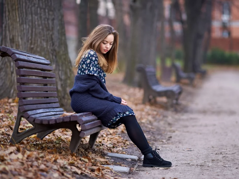 лавочка, Поздняя осень, опавшая листва, парк