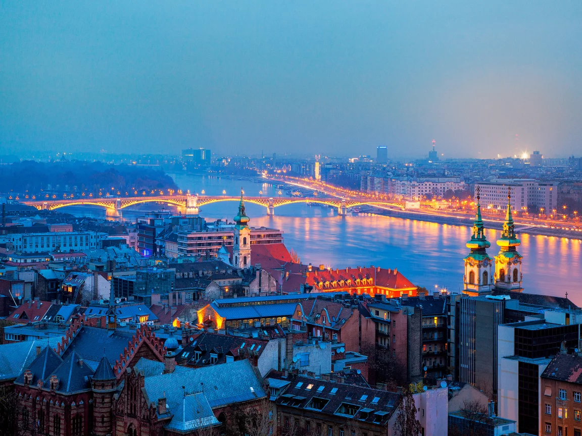 budapest, город, будапешт, панорама, здания, вечер, Венгрия