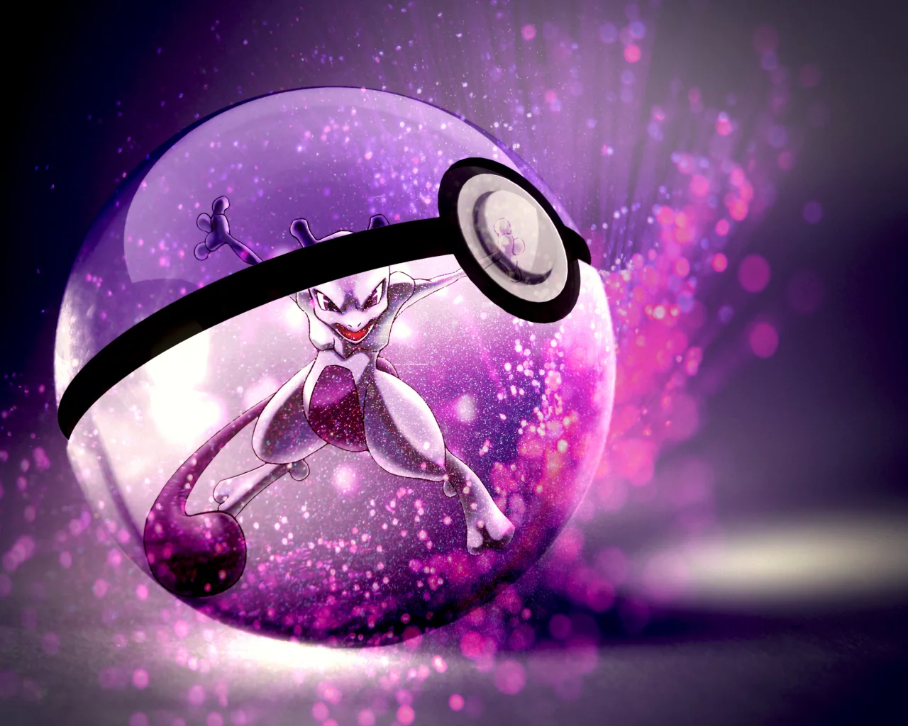 mewtwo, красные глаза, Pokemon, открытый рот, хвост, pokeball