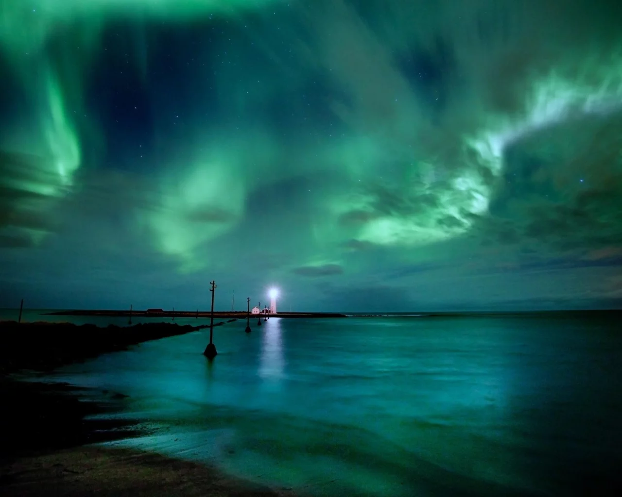фонари, маяк, сияние, Aurora borealis