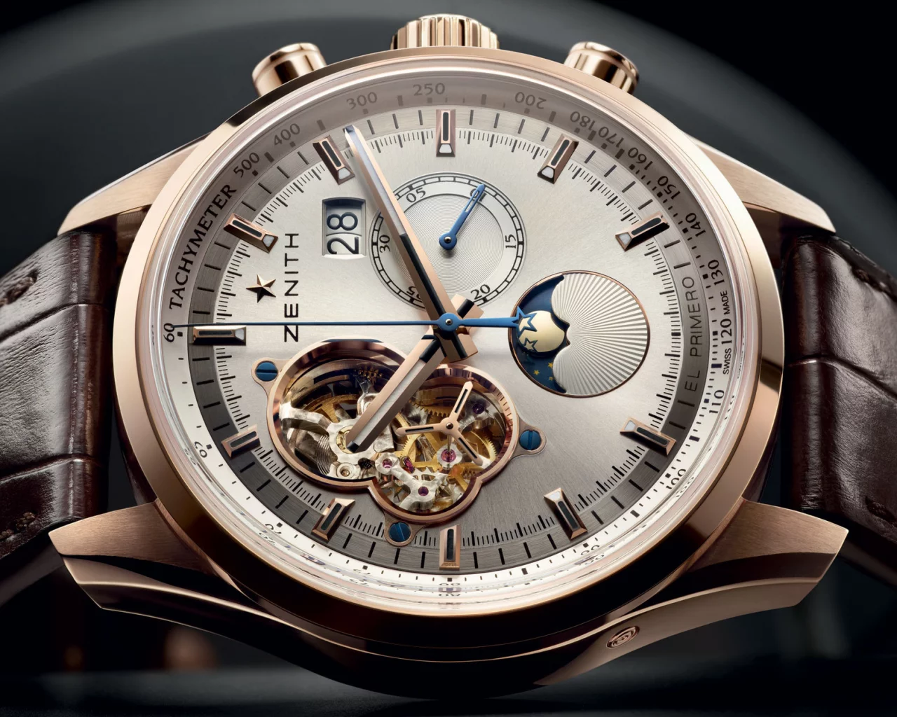  el - primero, moon, open, gold, sunpahse, rose, chronomaster, zenith, Часы, date, grande
