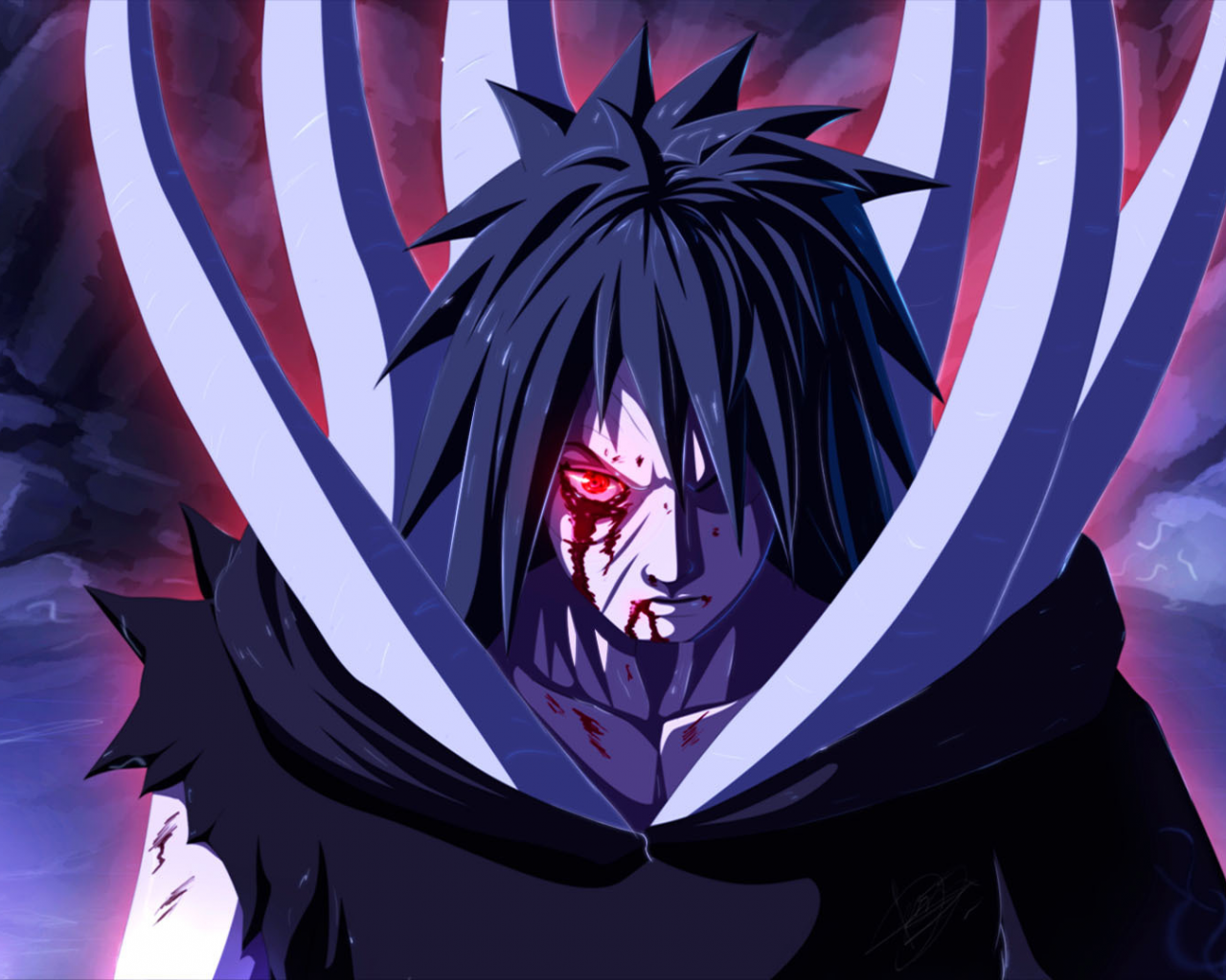 Картинка на рабочий стол tobi, наруто, акацки, naruto, парень, Арт, кровь,  uchiha obito, аниме 1280 x 1024