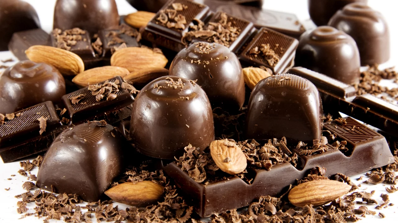 Конфеты, темный, черный, шоколад, орехи, chocolate, миндаль
