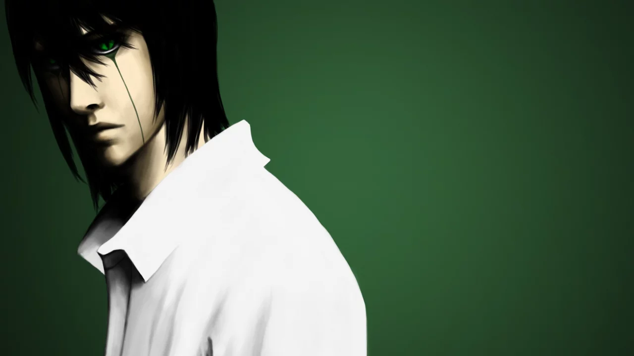 рубашка, ulquiorra schiffer, bleach, парень, tesorone, зеленый фон, Арт