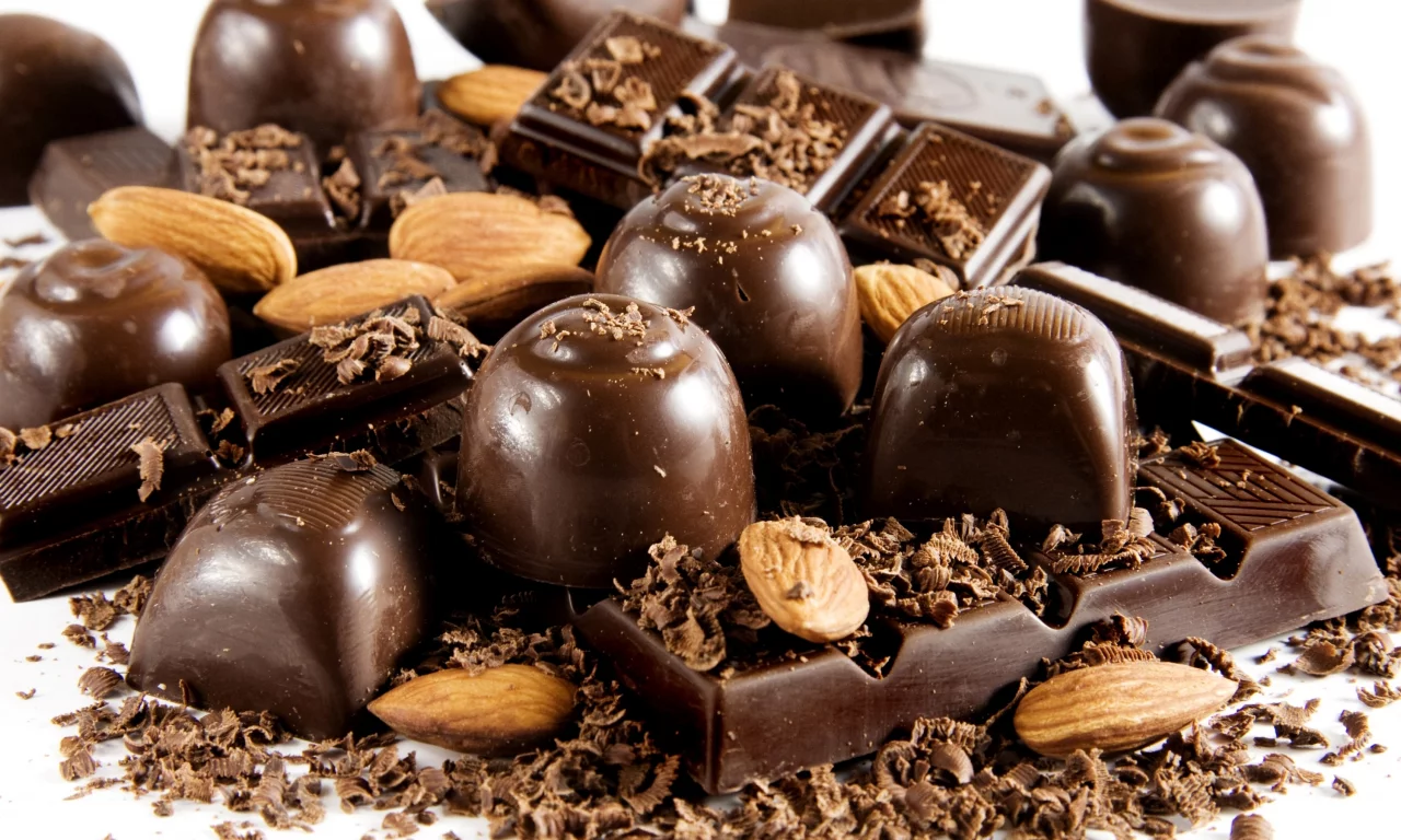 Конфеты, темный, черный, шоколад, орехи, chocolate, миндаль