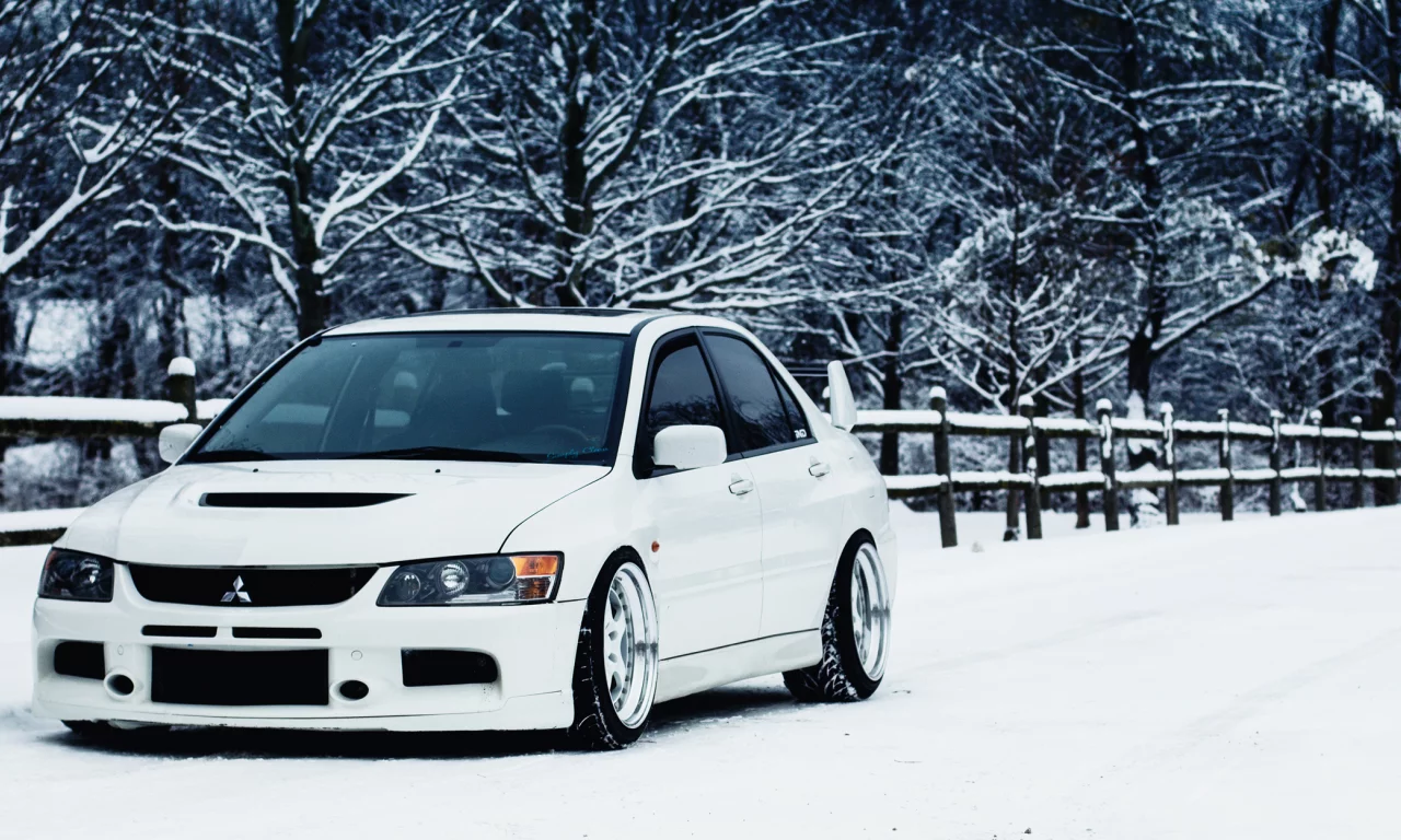лансер, зима, белый, Mitsubishi, митсубиси, lancer, evo, 9