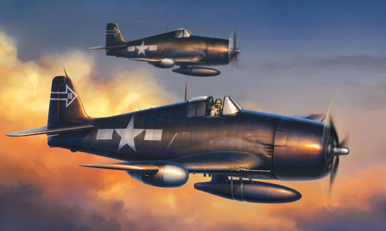 палубный истребитель, Рисунок, grumman, f6f-5n hellcat, хеллкэт