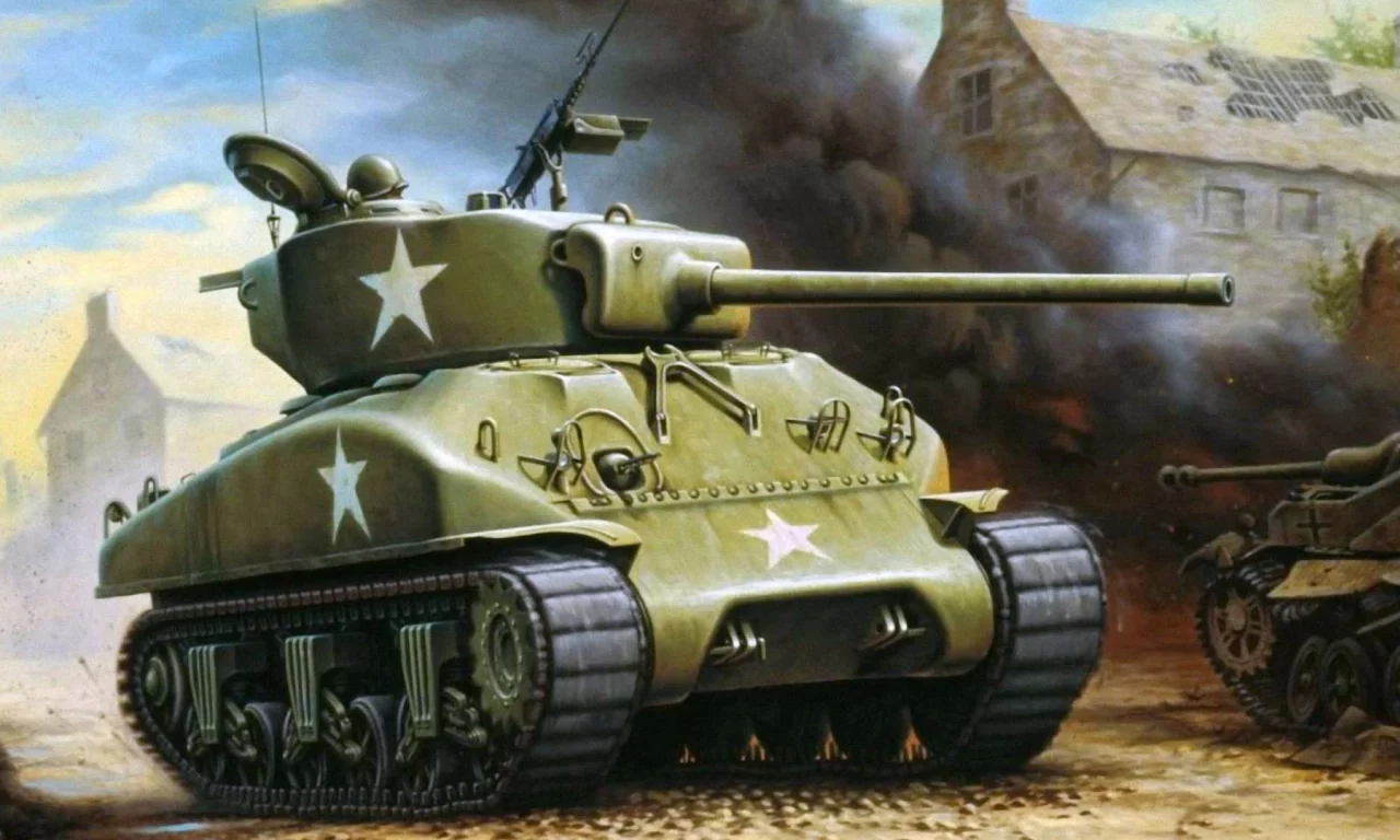 арт, m4, Шерман, война, танк, разруха, рисунок, дым