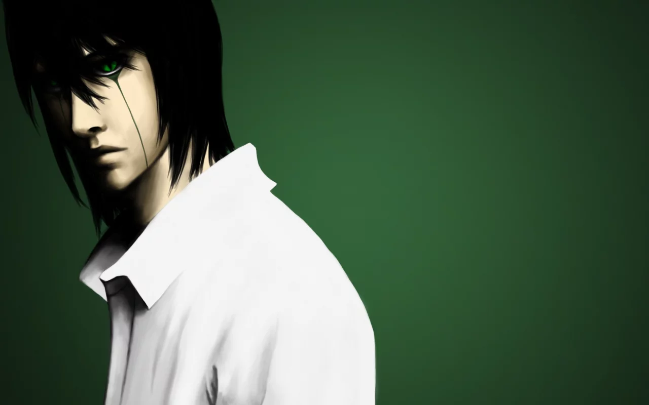 рубашка, ulquiorra schiffer, bleach, парень, tesorone, зеленый фон, Арт