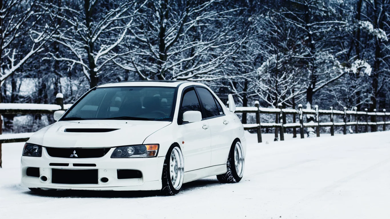 лансер, зима, белый, Mitsubishi, митсубиси, lancer, evo, 9