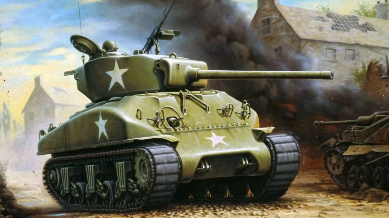 арт, m4, Шерман, война, танк, разруха, рисунок, дым