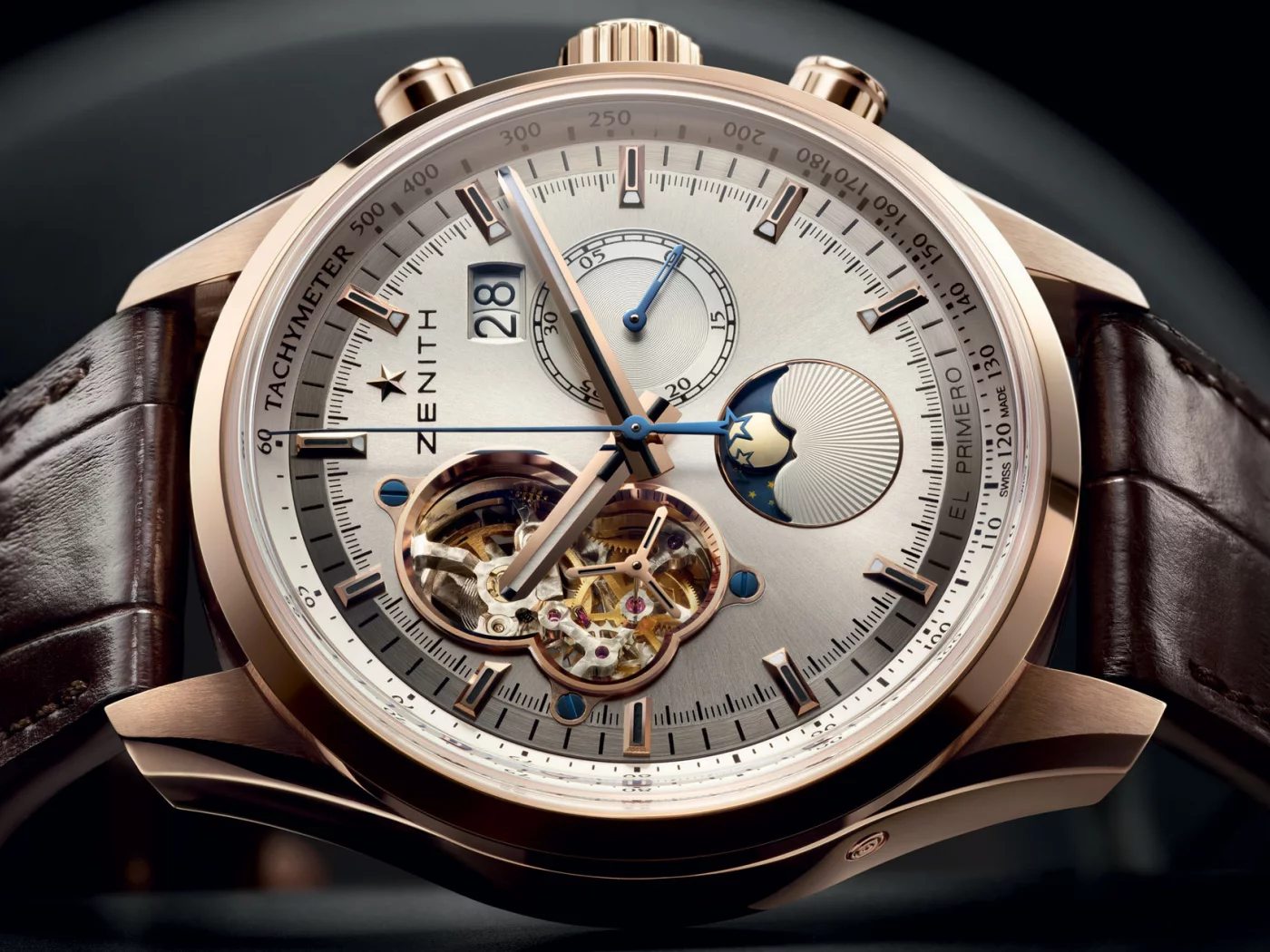  el - primero, moon, open, gold, sunpahse, rose, chronomaster, zenith, Часы, date, grande