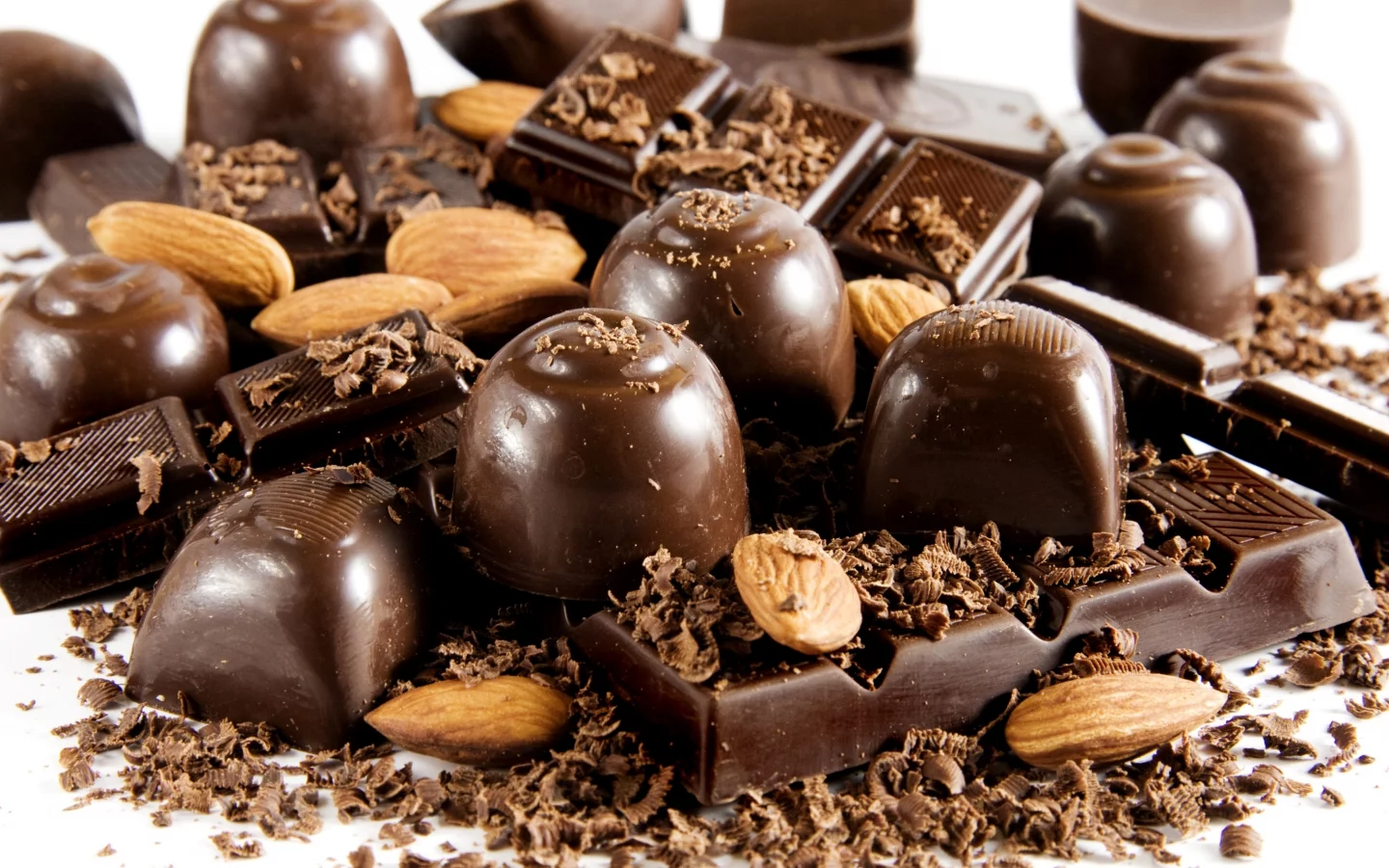 Конфеты, темный, черный, шоколад, орехи, chocolate, миндаль