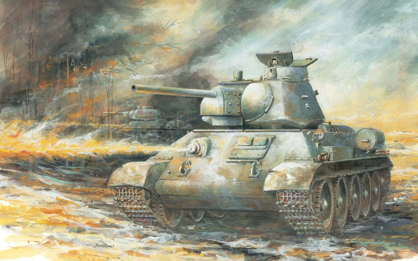 рисунок, мазками, средий, Арт, танк, советский