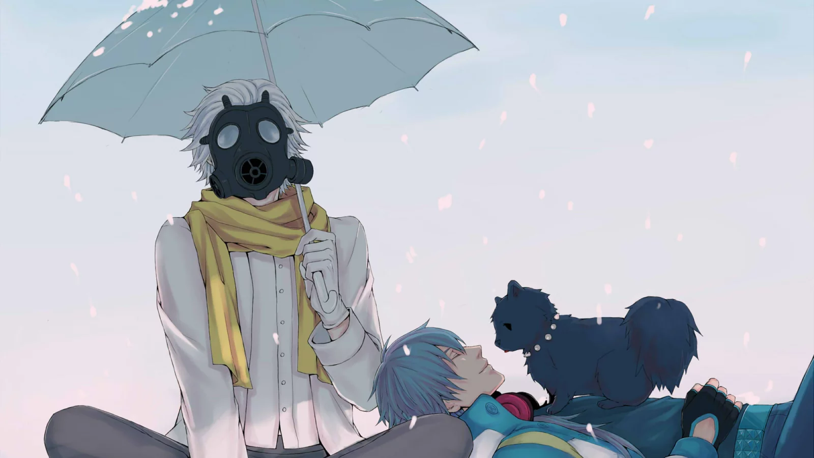 снег, зонт, aoba, парни, clear, шарф, Dramatical murder, противогаз