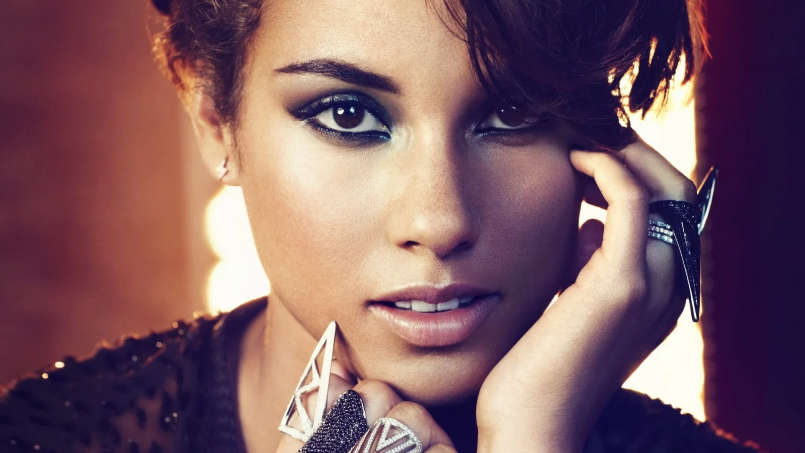 макияж, девушка, певица, Alicia keys, кольца, лицо
