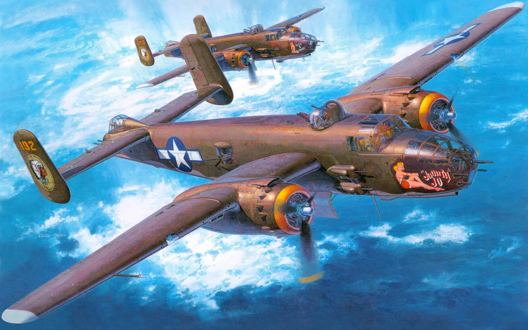 самолет, Арт, mitchell, средний, b-25j, north american