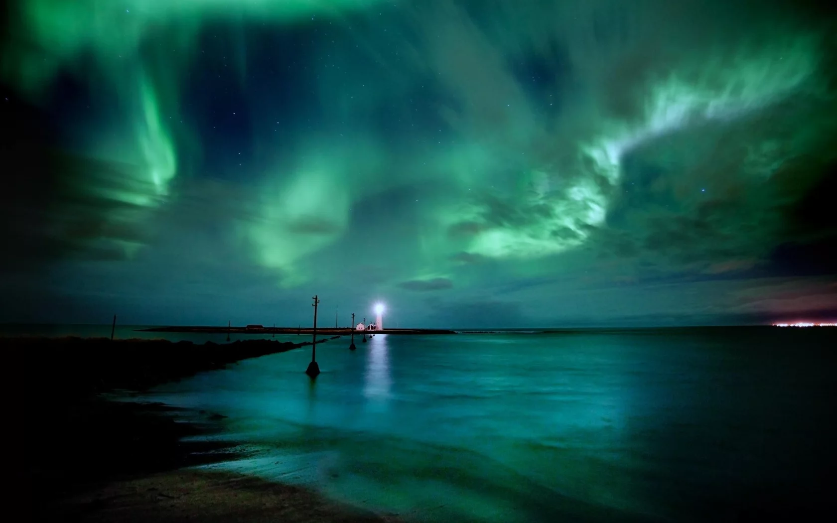 фонари, маяк, сияние, Aurora borealis