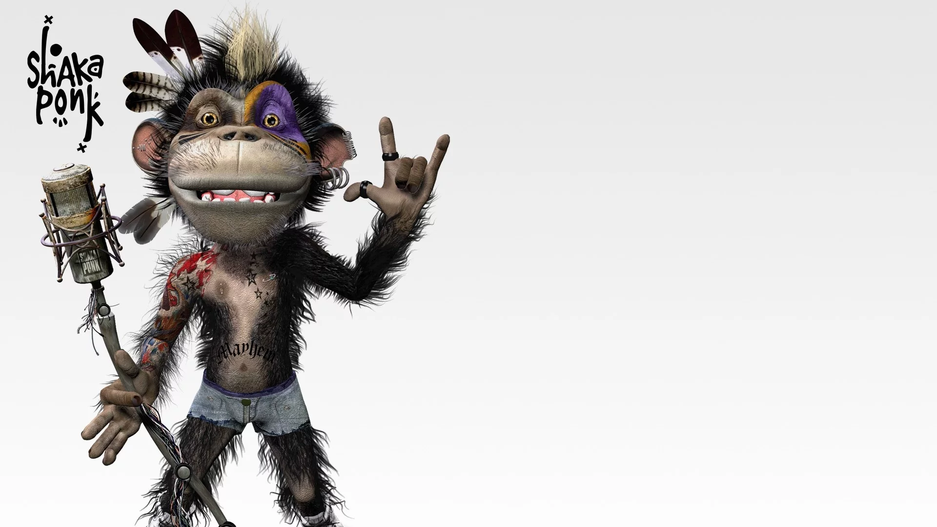 funny, makeup, music, monkey, Shaka ponk, microphone, goz, indian feather