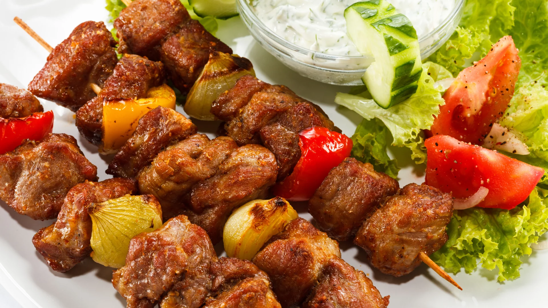шпажки, салат, овощи, соус, помидоры, Шашлык, огурец