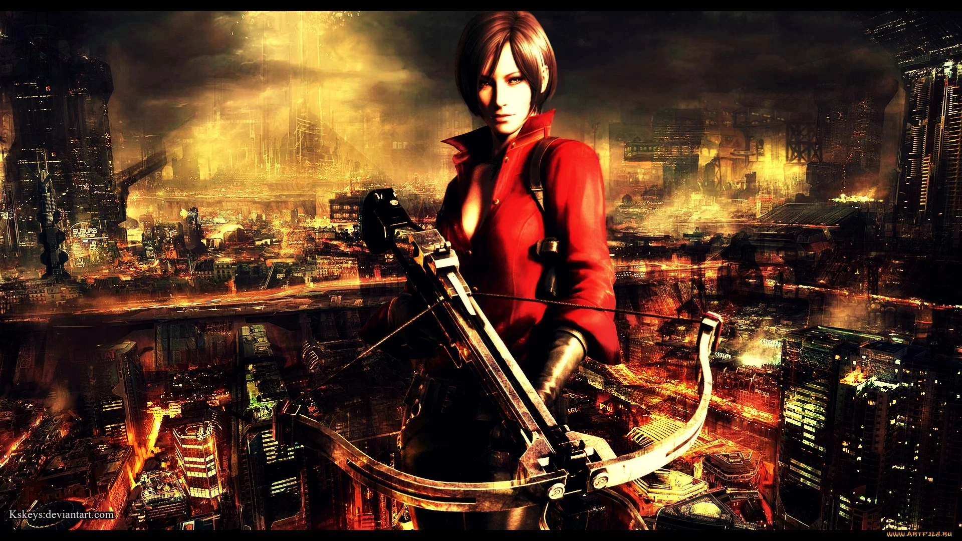 город, арбалет, Resident evil, ада вонг