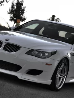 дорога, m5, evwning, white, седан, бмв, вид спереди, белый, Bmw, e60
