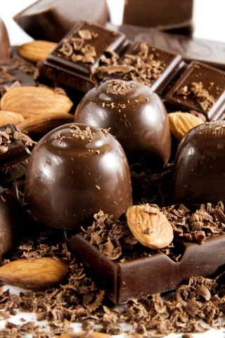 Конфеты, темный, черный, шоколад, орехи, chocolate, миндаль