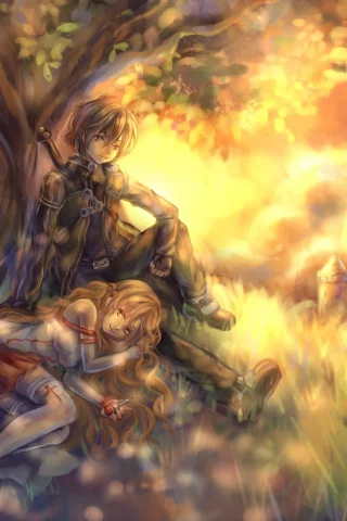 sword art online, tandolcedeco, дерево, Арт, kirigaya kazuto , yuuki asuna , замок