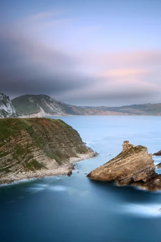 дымка, побережье, скалы, сумерки, Море, камни