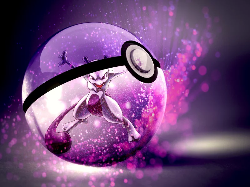 mewtwo, красные глаза, Pokemon, открытый рот, хвост, pokeball